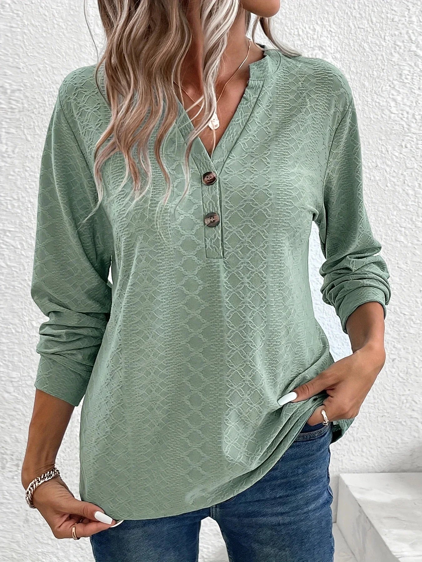 Nadia™ | Struktureret bluse med knapper - Elegant og selvsikker