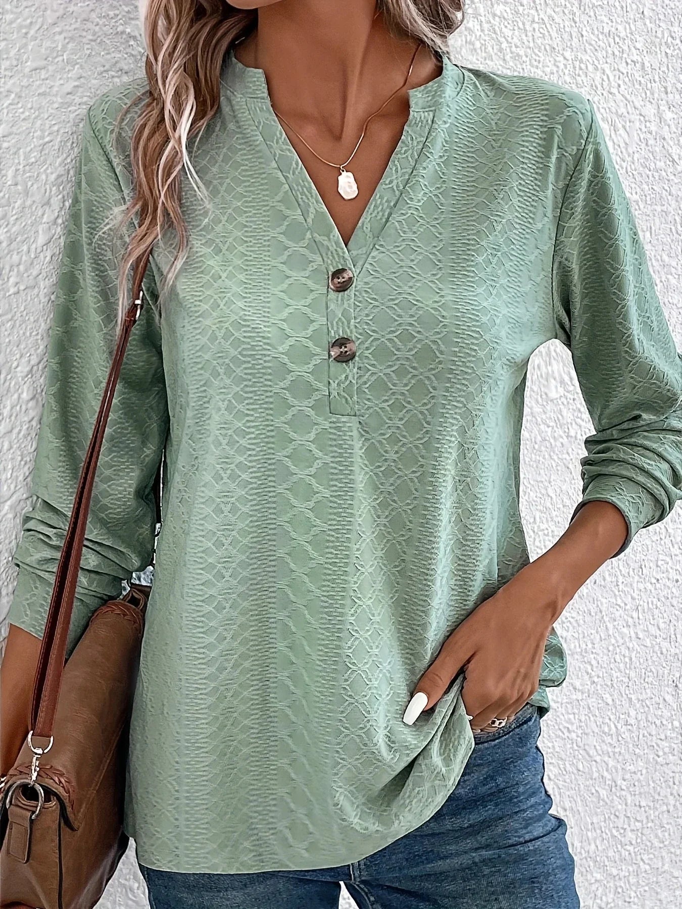 Nadia™ | Struktureret bluse med knapper -  Elegant og selvsikker